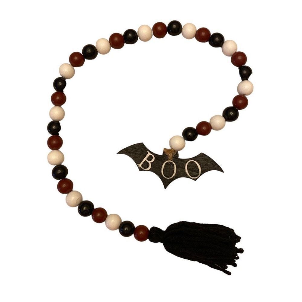 ‎Halloween Black Bat Wood Bead Garland Strands Tassels